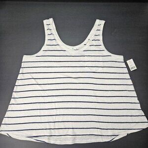 Dip Women's White And Navy Stripes Tank Top Size Large ( 52%Linen 48%Polyester )